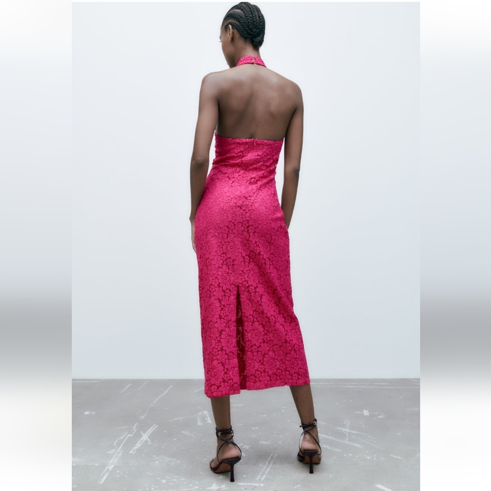 Zara *  Pink Lace Halter Midi Dress Size S and L - Picture 13 of 16
